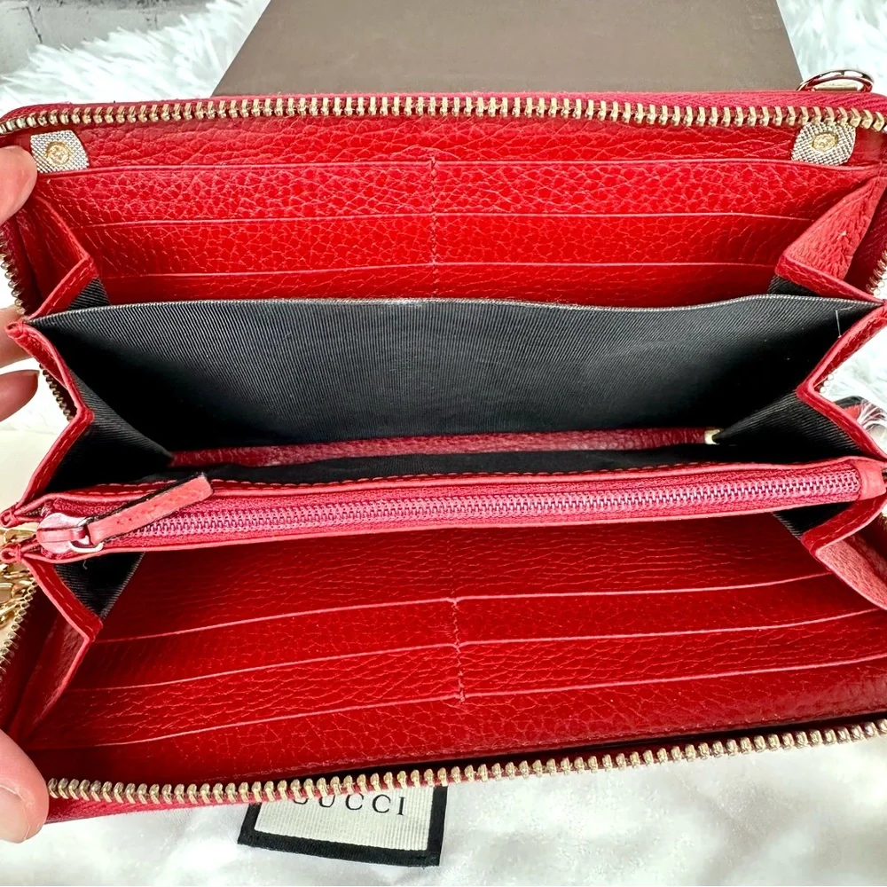 Gucci Marmont red leather zip around zippy wallet on chain crossbody WOC - Picture 9 of 16